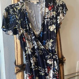 Floral wrap mini with ruffle hem